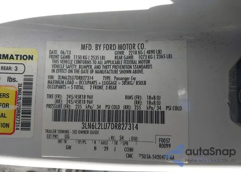 2013 Lincoln Mkz Hybrid из США, поврежденный, VIN 3LN6L2LU7DR827314